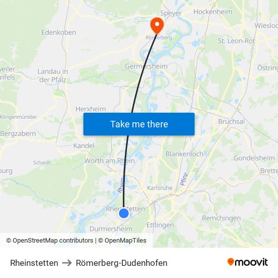 Rheinstetten to Römerberg-Dudenhofen map