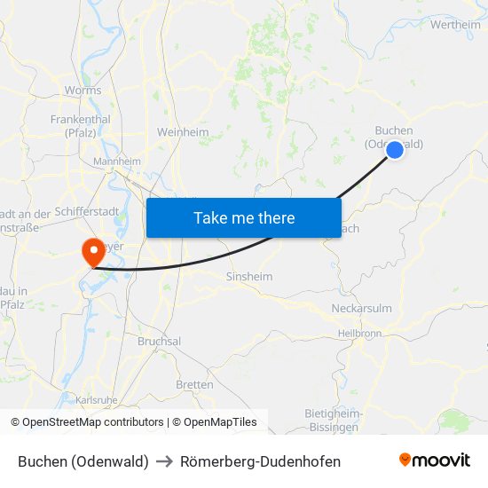 Buchen (Odenwald) to Römerberg-Dudenhofen map
