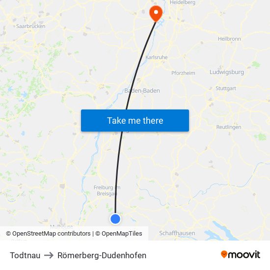 Todtnau to Römerberg-Dudenhofen map