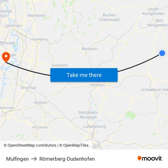 Mulfingen to Römerberg-Dudenhofen map