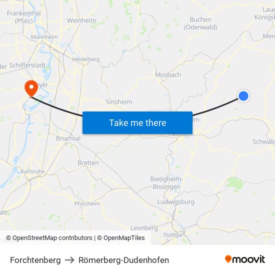 Forchtenberg to Römerberg-Dudenhofen map