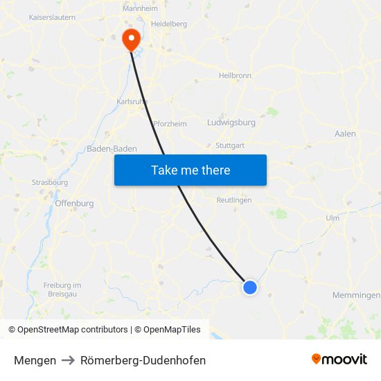 Mengen to Römerberg-Dudenhofen map