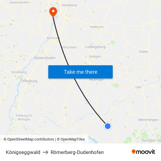 Königseggwald to Römerberg-Dudenhofen map