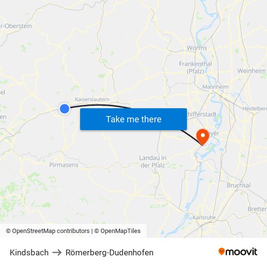 Kindsbach to Römerberg-Dudenhofen map