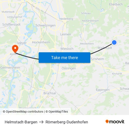 Helmstadt-Bargen to Römerberg-Dudenhofen map
