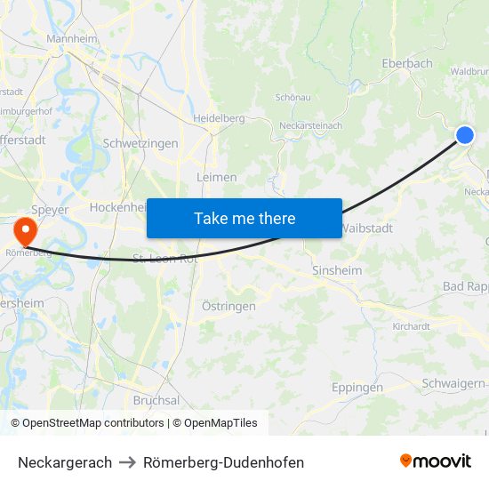 Neckargerach to Römerberg-Dudenhofen map