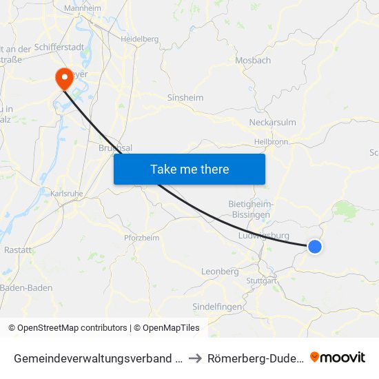 Gemeindeverwaltungsverband Winnenden to Römerberg-Dudenhofen map