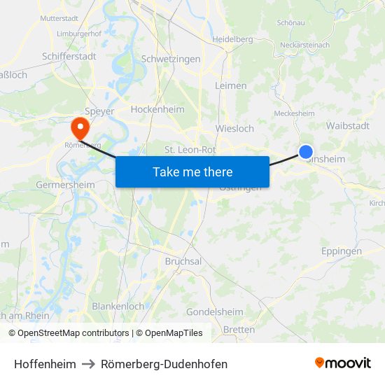Hoffenheim to Römerberg-Dudenhofen map