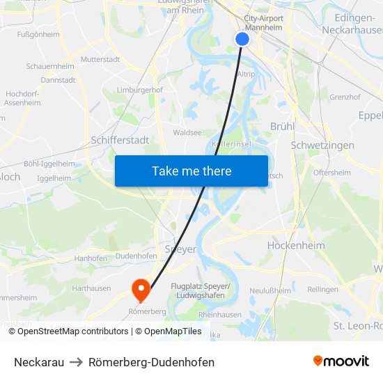 Neckarau to Römerberg-Dudenhofen map