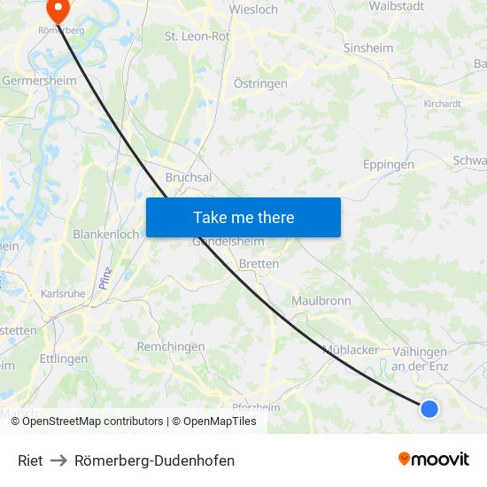 Riet to Römerberg-Dudenhofen map