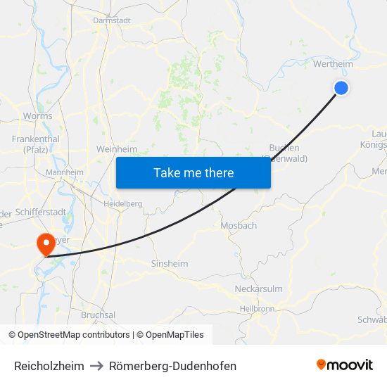 Reicholzheim to Römerberg-Dudenhofen map