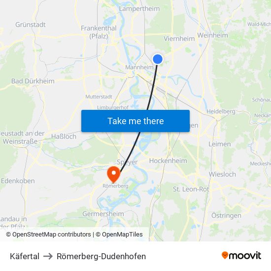 Käfertal to Römerberg-Dudenhofen map