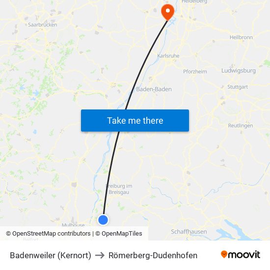 Badenweiler (Kernort) to Römerberg-Dudenhofen map