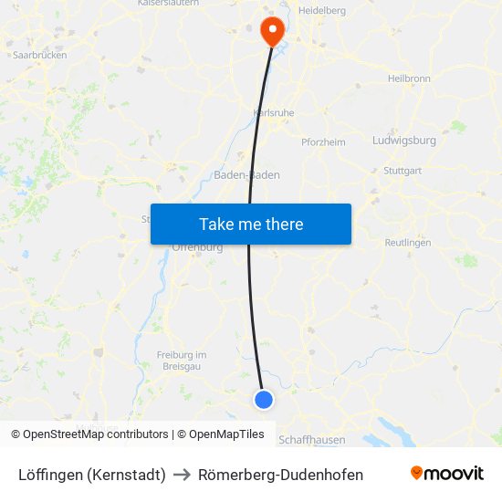 Löffingen (Kernstadt) to Römerberg-Dudenhofen map