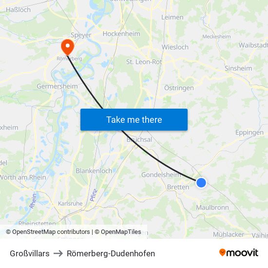 Großvillars to Römerberg-Dudenhofen map