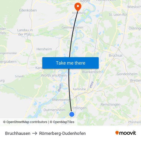 Bruchhausen to Römerberg-Dudenhofen map