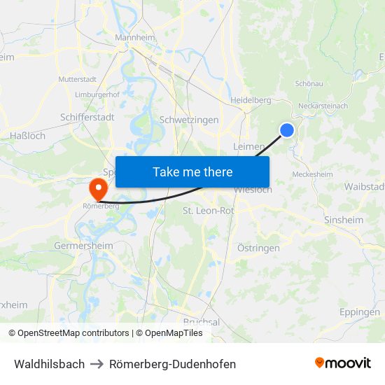 Waldhilsbach to Römerberg-Dudenhofen map