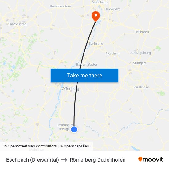 Eschbach (Dreisamtal) to Römerberg-Dudenhofen map