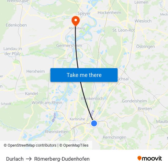 Durlach to Römerberg-Dudenhofen map