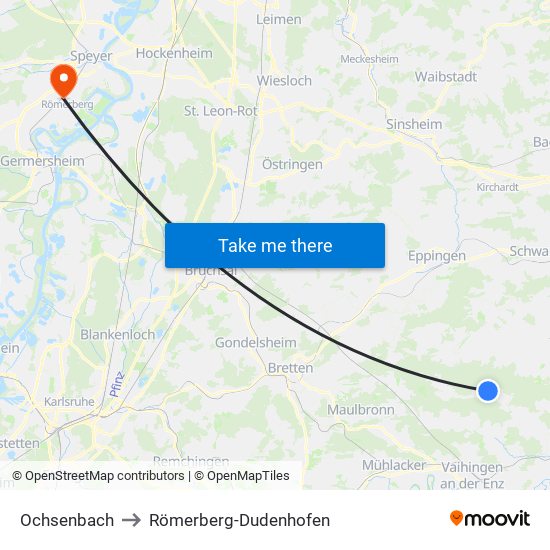 Ochsenbach to Römerberg-Dudenhofen map