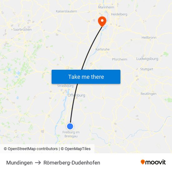 Mundingen to Römerberg-Dudenhofen map