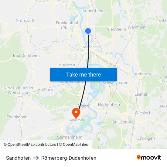 Sandhofen to Römerberg-Dudenhofen map