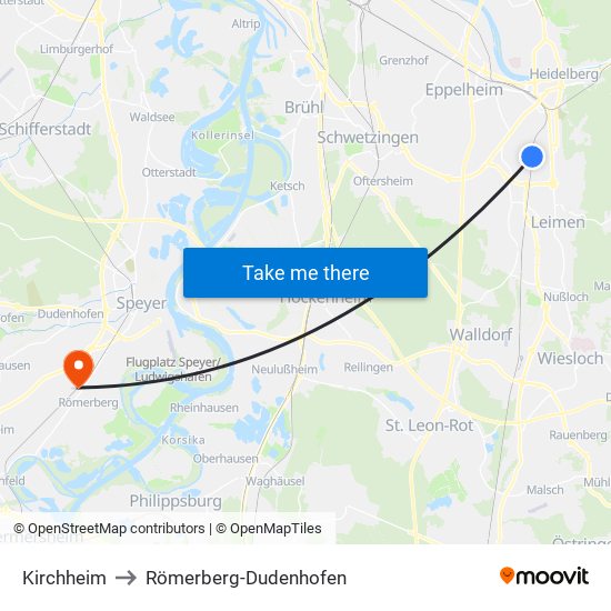 Kirchheim to Römerberg-Dudenhofen map