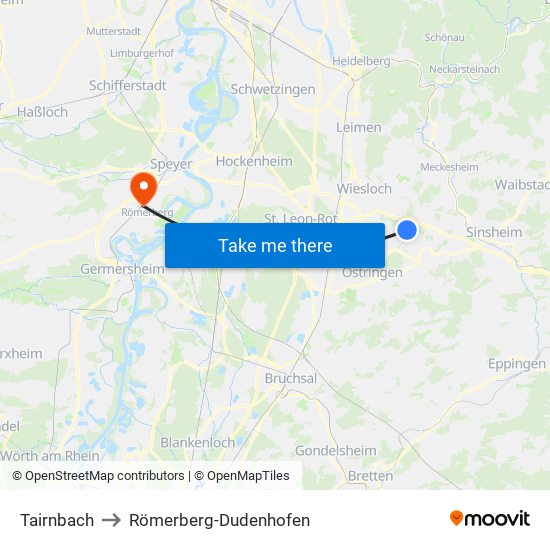 Tairnbach to Römerberg-Dudenhofen map