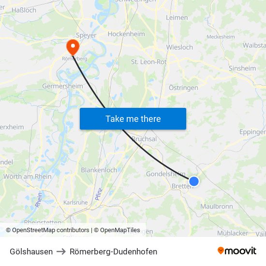 Gölshausen to Römerberg-Dudenhofen map