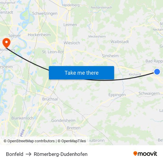 Bonfeld to Römerberg-Dudenhofen map
