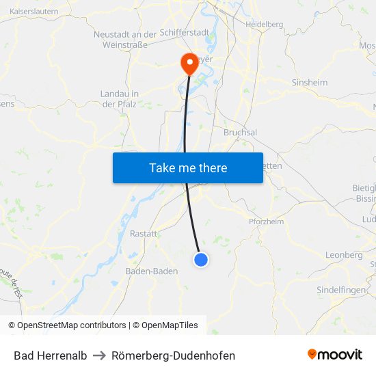 Bad Herrenalb to Römerberg-Dudenhofen map