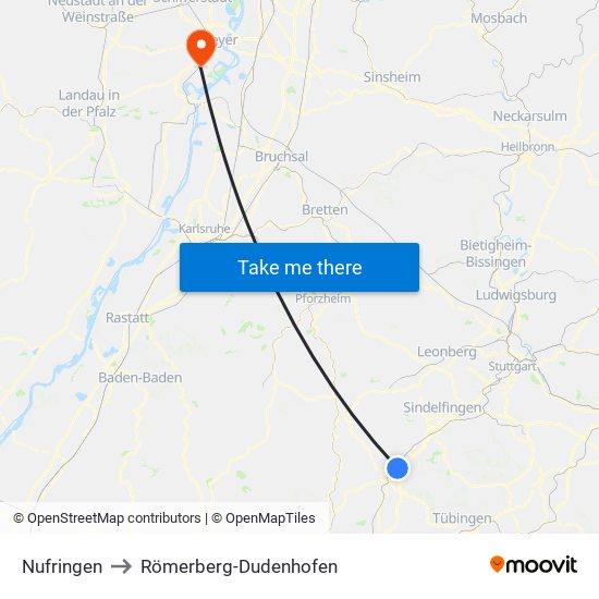 Nufringen to Römerberg-Dudenhofen map