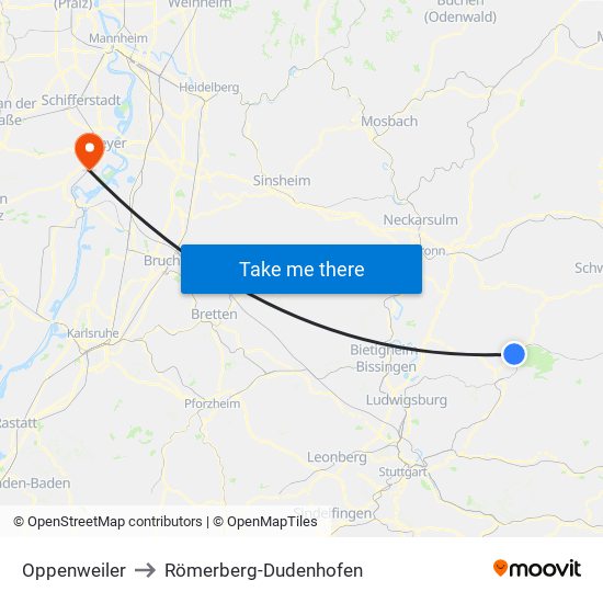 Oppenweiler to Römerberg-Dudenhofen map