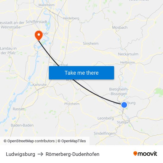 Ludwigsburg to Römerberg-Dudenhofen map