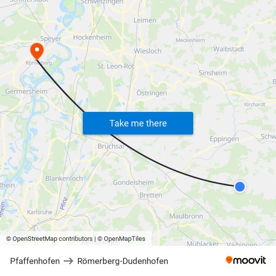 Pfaffenhofen to Römerberg-Dudenhofen map