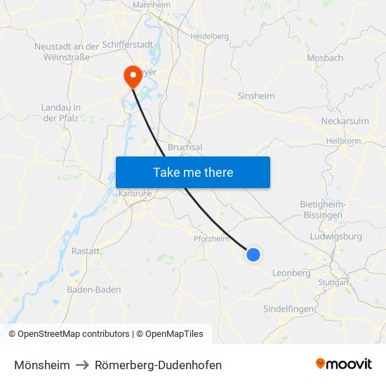 Mönsheim to Römerberg-Dudenhofen map