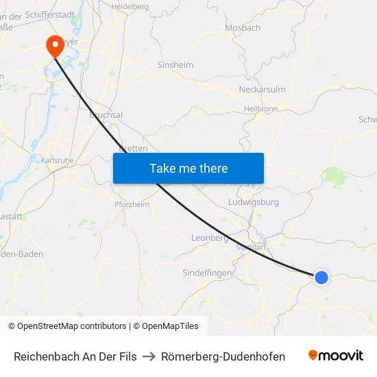 Reichenbach An Der Fils to Römerberg-Dudenhofen map