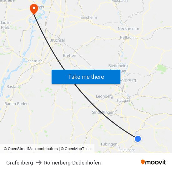 Grafenberg to Römerberg-Dudenhofen map