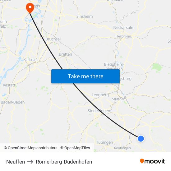 Neuffen to Römerberg-Dudenhofen map