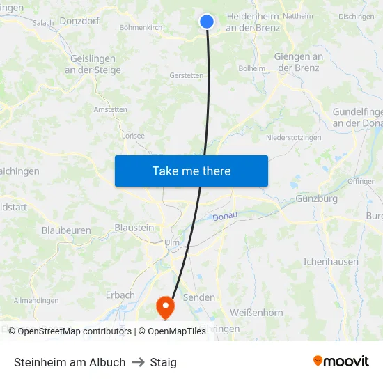 Steinheim am Albuch to Staig map