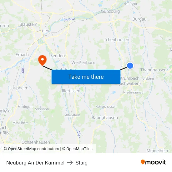 Neuburg An Der Kammel to Staig map