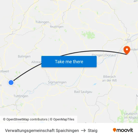 Verwaltungsgemeinschaft Spaichingen to Staig map