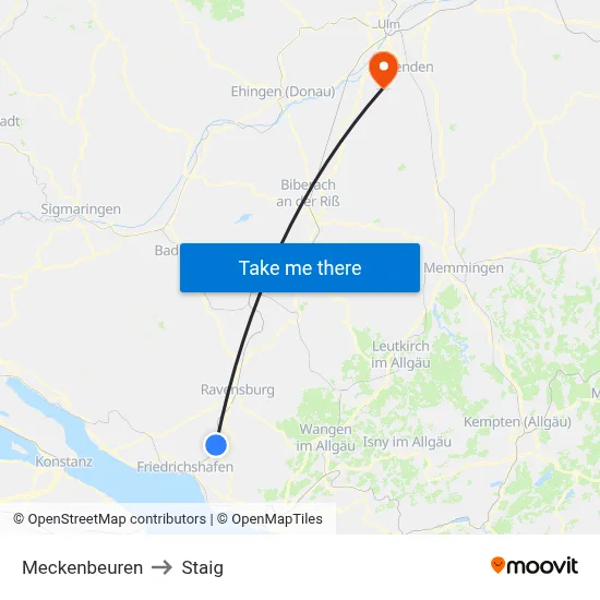 Meckenbeuren to Staig map