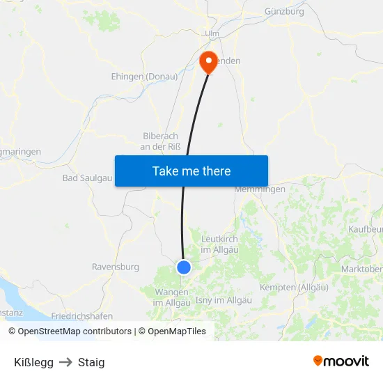 Kißlegg to Staig map