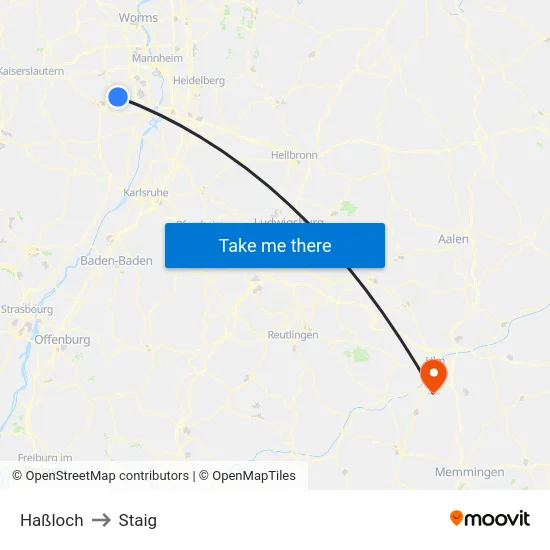 Haßloch to Staig map