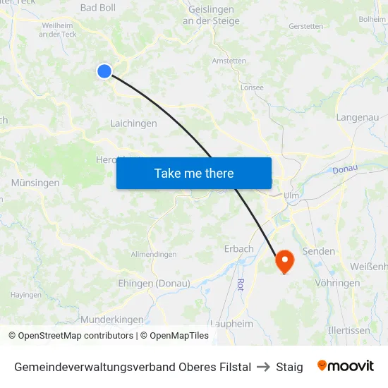Gemeindeverwaltungsverband Oberes Filstal to Staig map