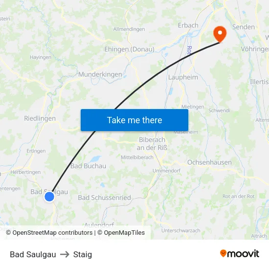 Bad Saulgau to Staig map