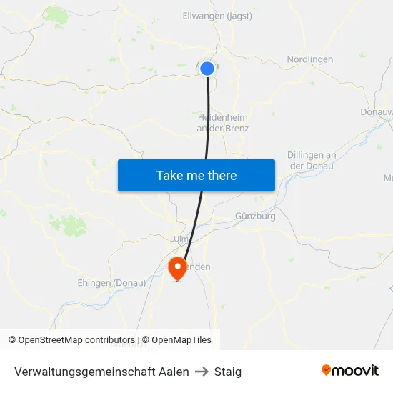 Verwaltungsgemeinschaft Aalen to Staig map