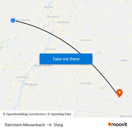 Ramstein-Miesenbach to Staig map