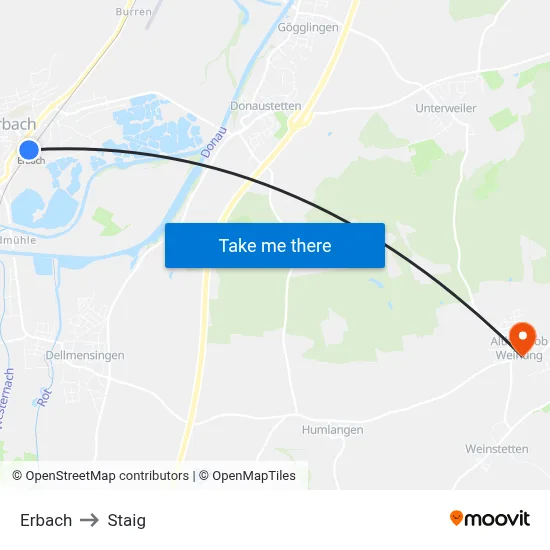 Erbach to Staig map